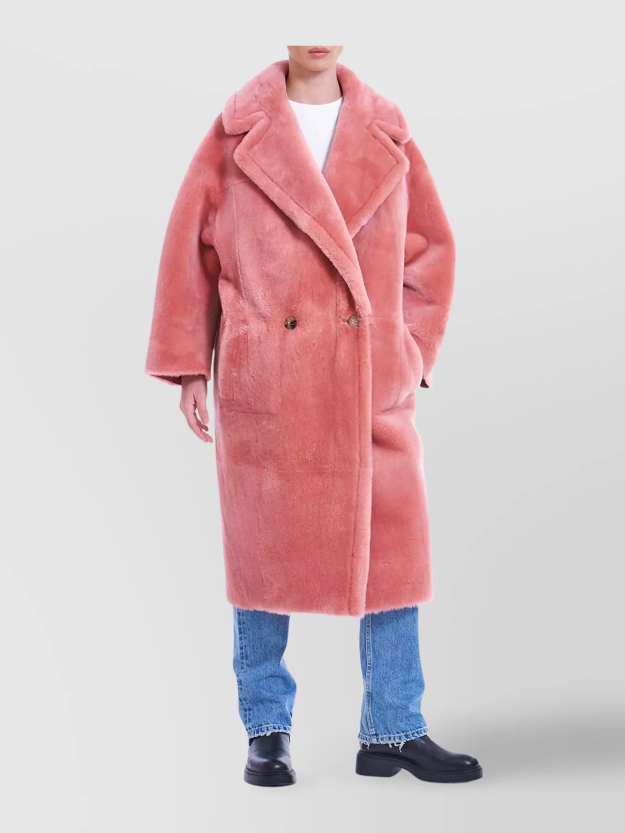 Blancha Faux Fur Double-breasted Coat In Pink