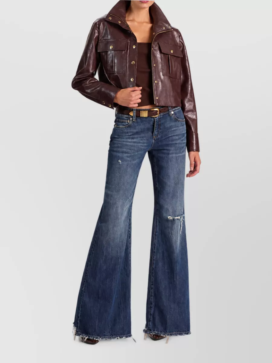 Alice + Olivia Cropped Funnel Neck Vegan Leather Jacket