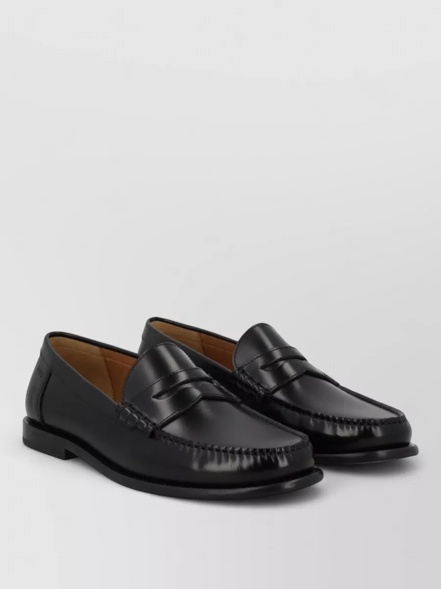 Boss Leather Loafers Round Toe Stitch Detail