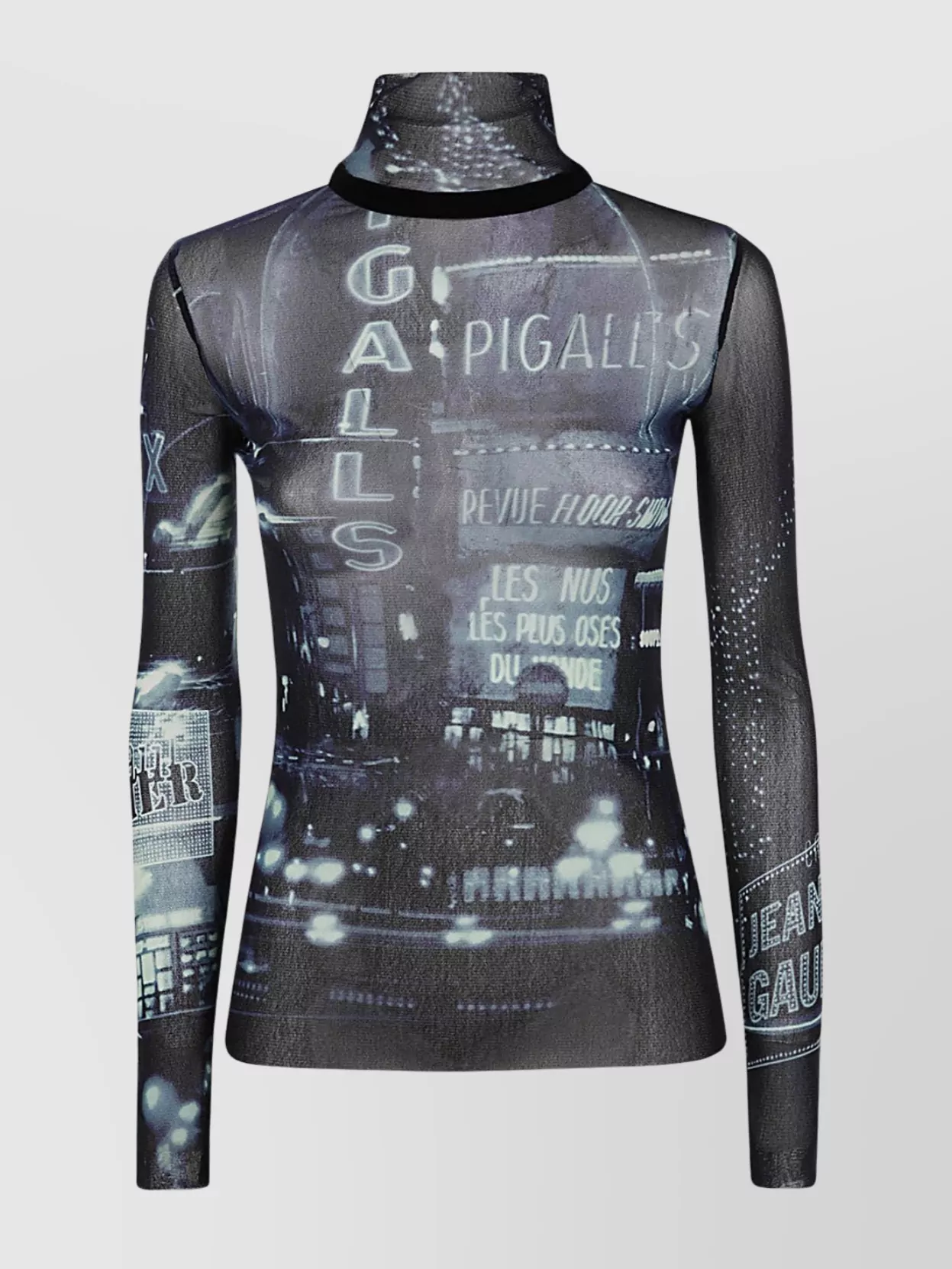 Jean Paul Gaultier Mesh Top Printed Pigalle Longsleeve In Black