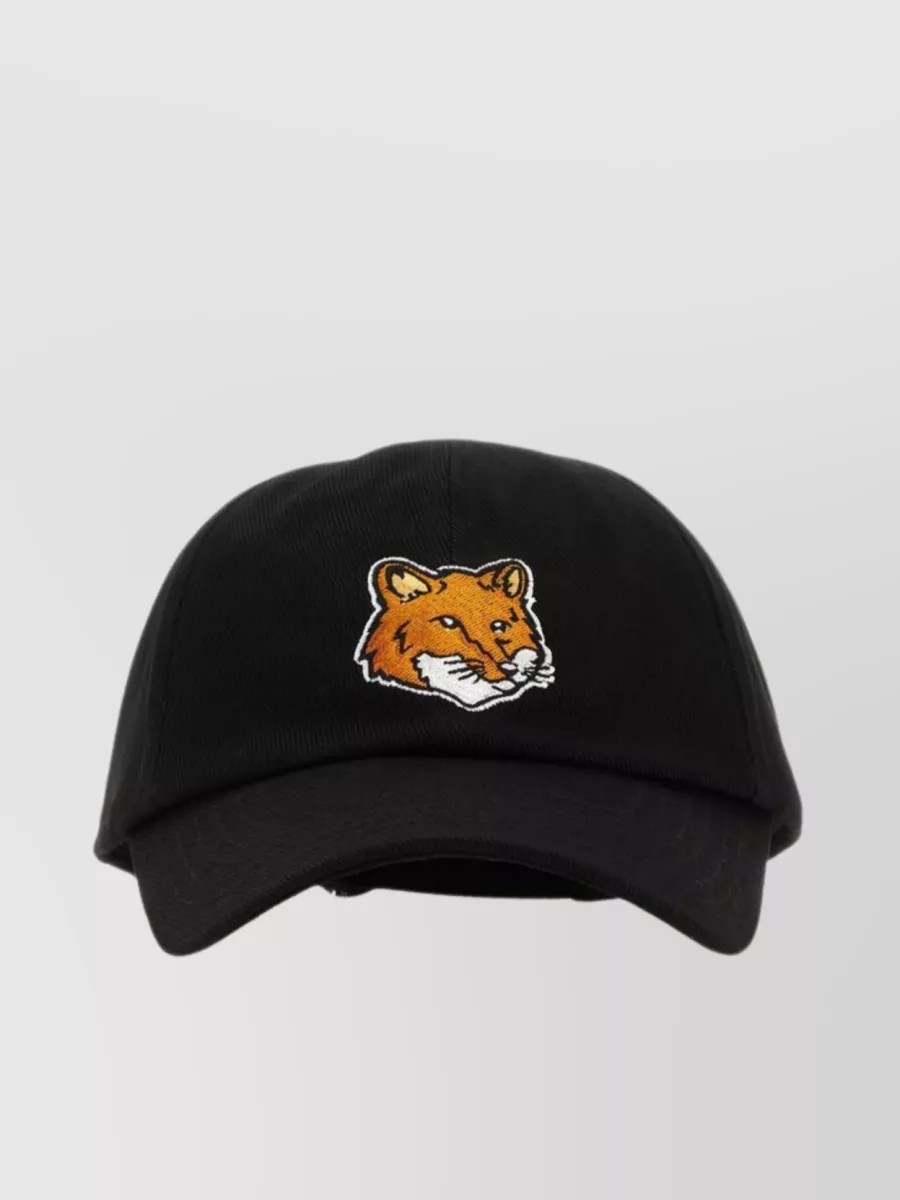 Maison Kitsuné Structured Cotton Baseball Cap With Curved Visor And Fox Patch In Black
