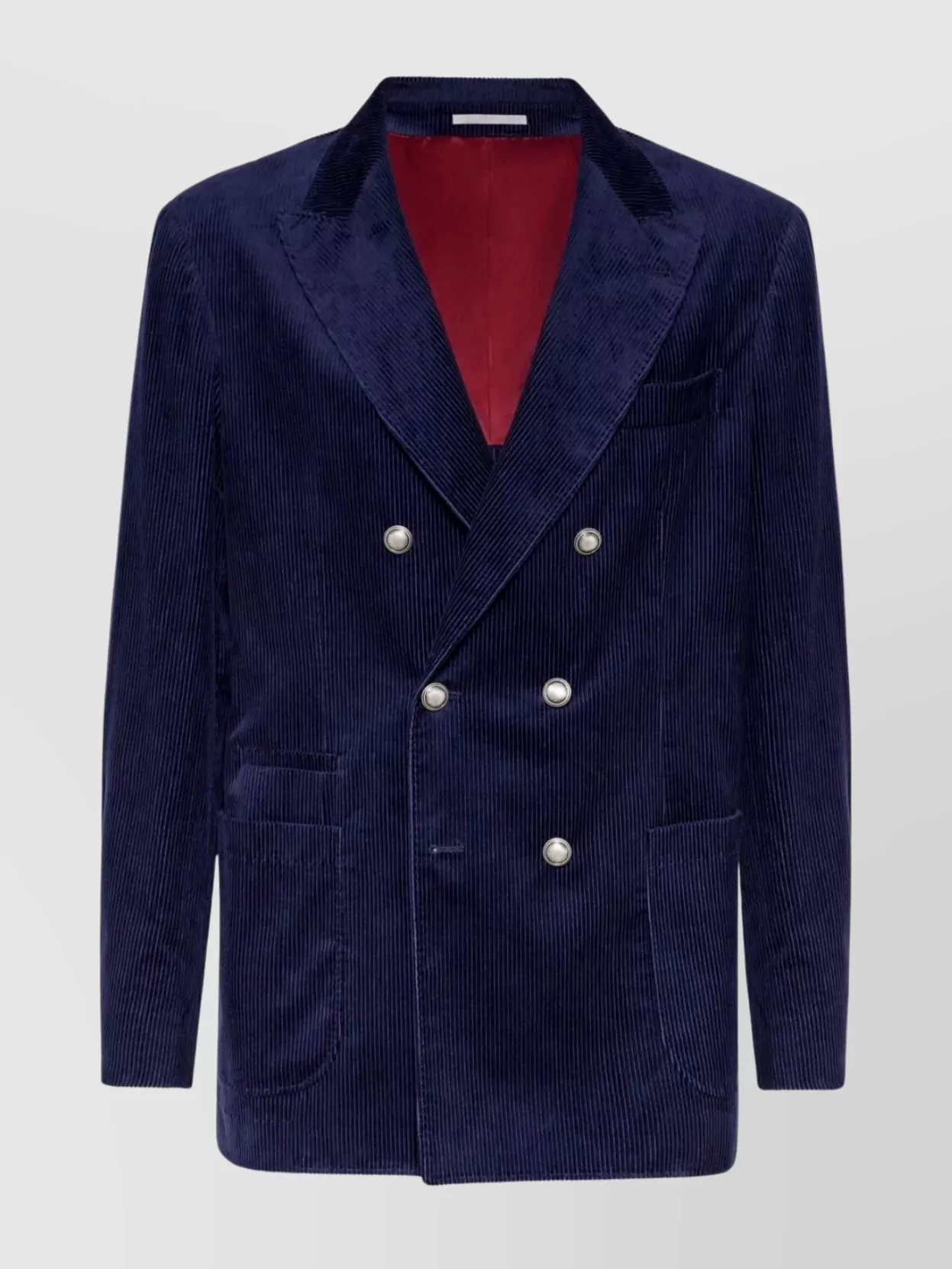 Brunello Cucinelli Corduroy Double-breasted Jacket Peak Lapels In Blue