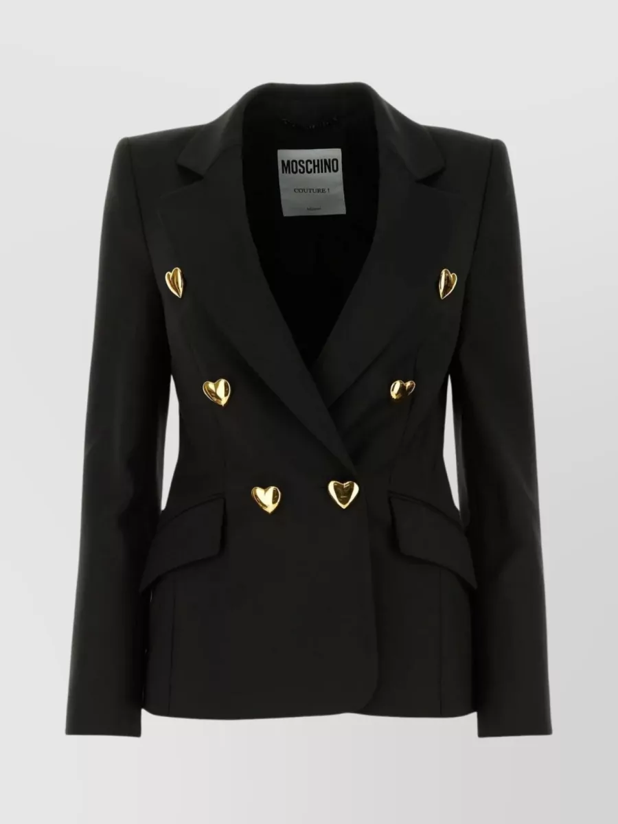 Shop Moschino Double-breasted Structured Satin Blazer In Black