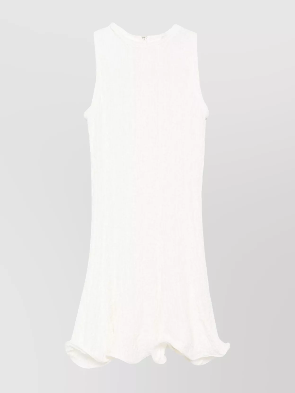 Msgm Crew Neck Peplum Ruffled Sleeveless Textured Dress