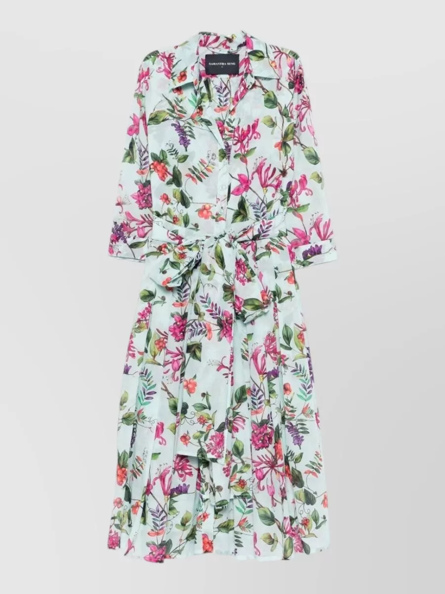 Samantha Sung Floral-print cotton pleated midi dress