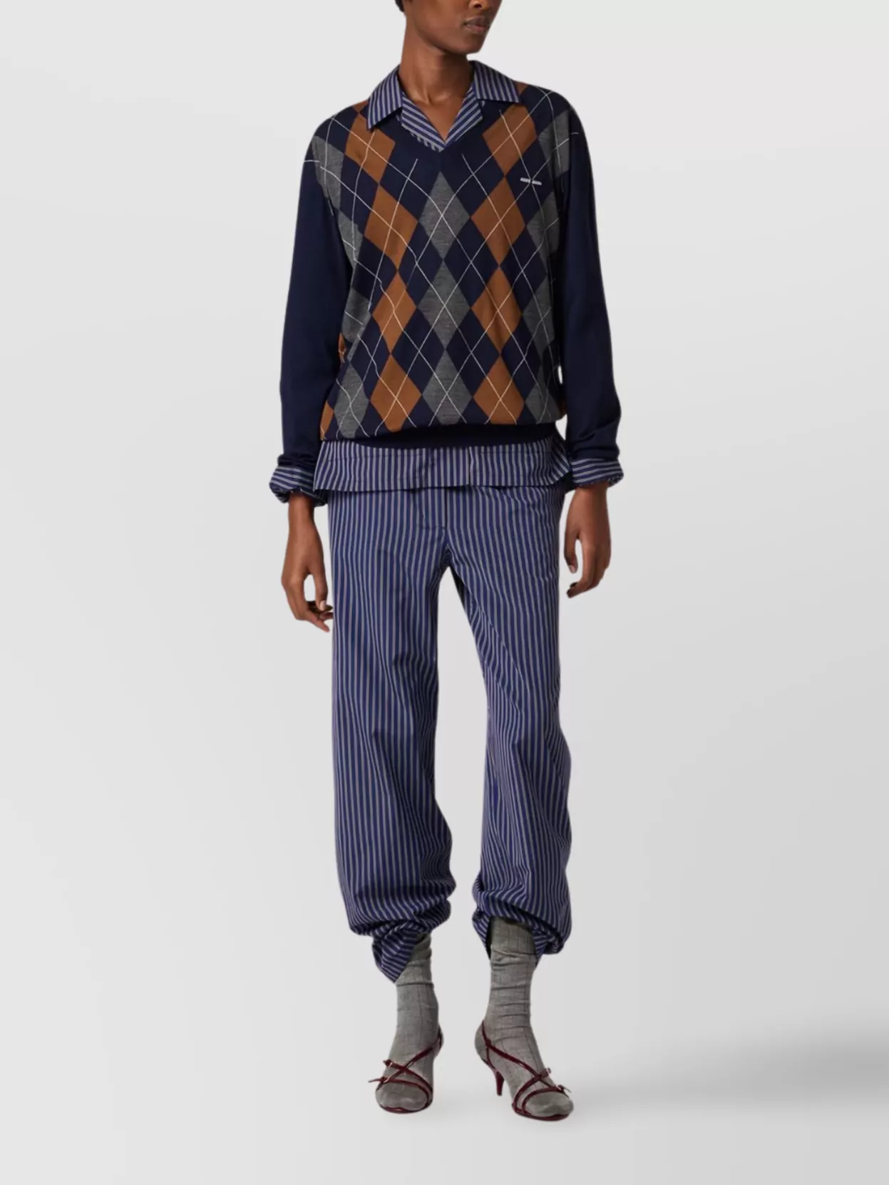 Miu Miu V-neck Wool Knitwear Argyle Pattern In Blue