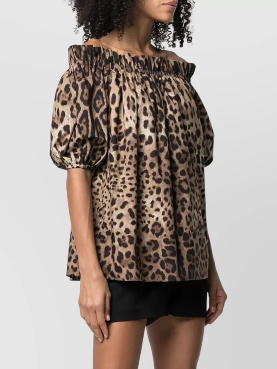 Dolce&Gabbana Off Shoulder Poplin Top Leopard Print