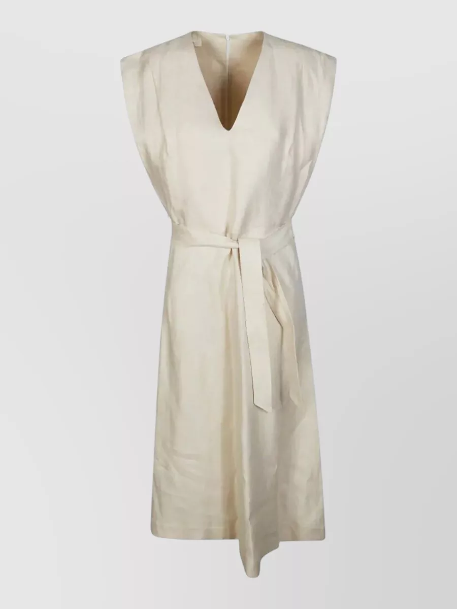 Incotex cotton v-neck belted midi dress