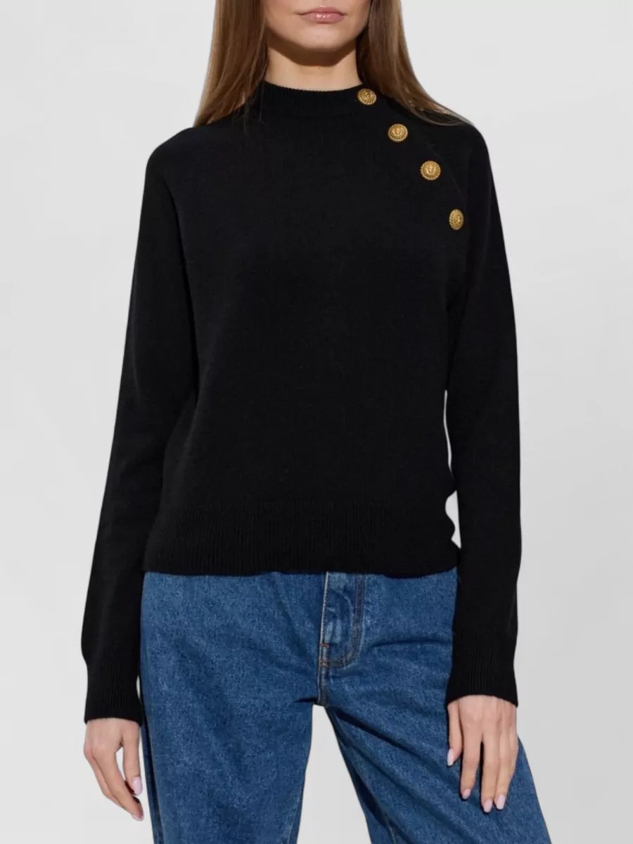 Balmain Cashmere Fine-Knit Mock-Neck Sweater
