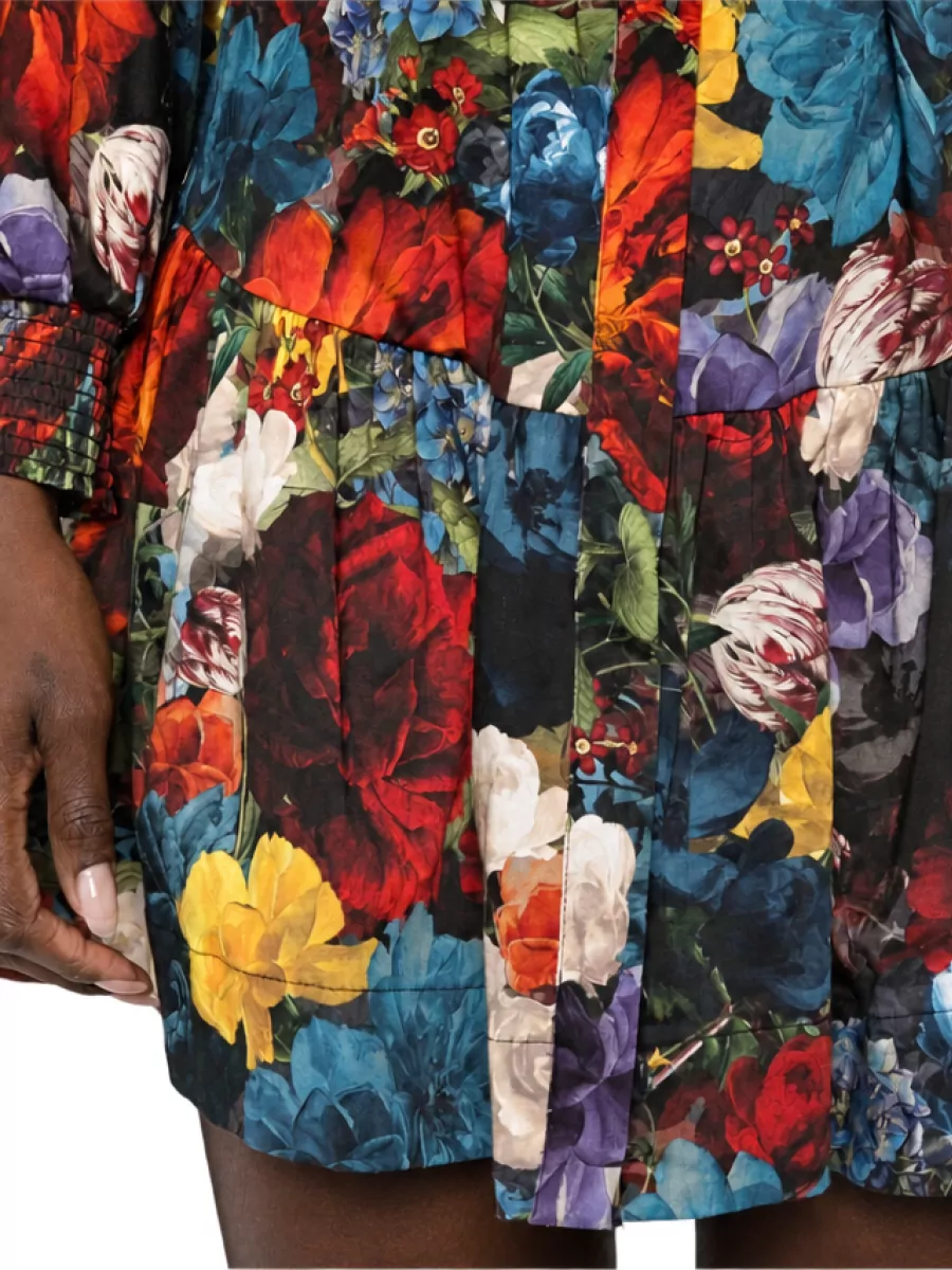 Alice + Olivia Floral-Print Tie-Waist Ruffle-Hem Long-Sleeve Mini Dress