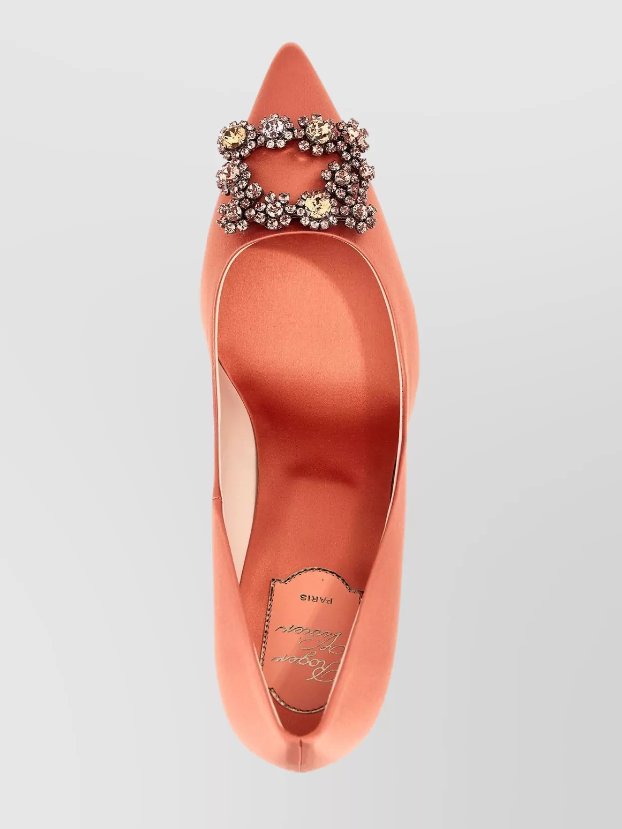 Roger Vivier Embellished Satin Pointed Toe Kitten Heel Pumps