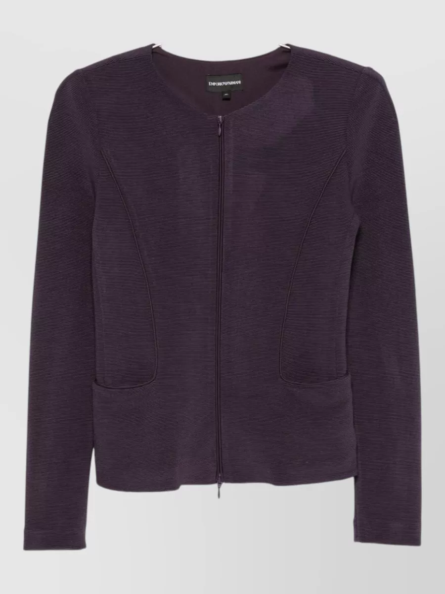 Emporio Armani ribbed slim-fit zip-up jacket