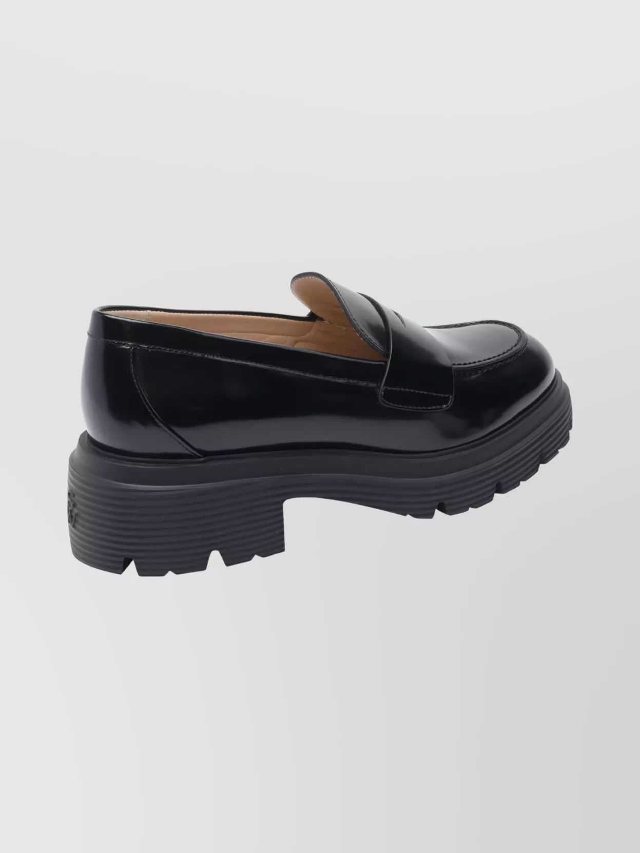 Stuart Weitzman Round Toe Chunky Sole Glossy Loafers In Black