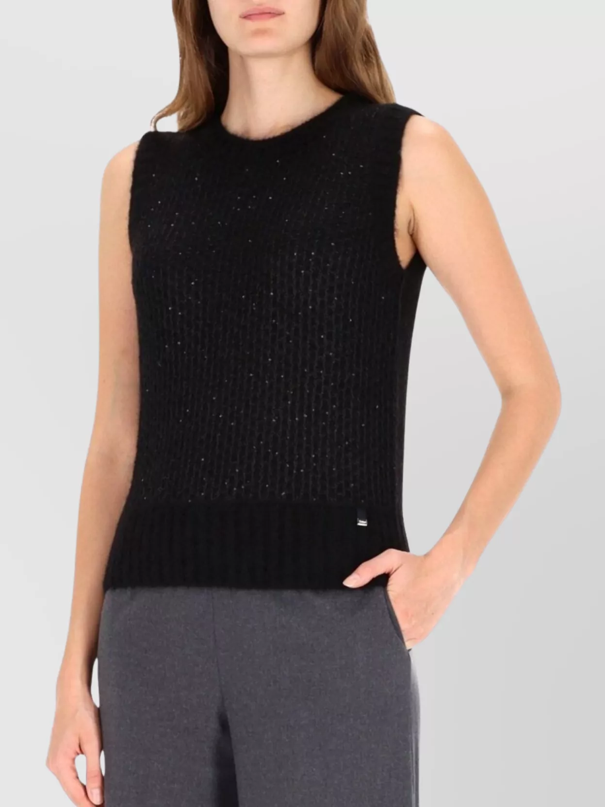 Herno Sleeveless Crew Neck Top With Sparkling Embellishments