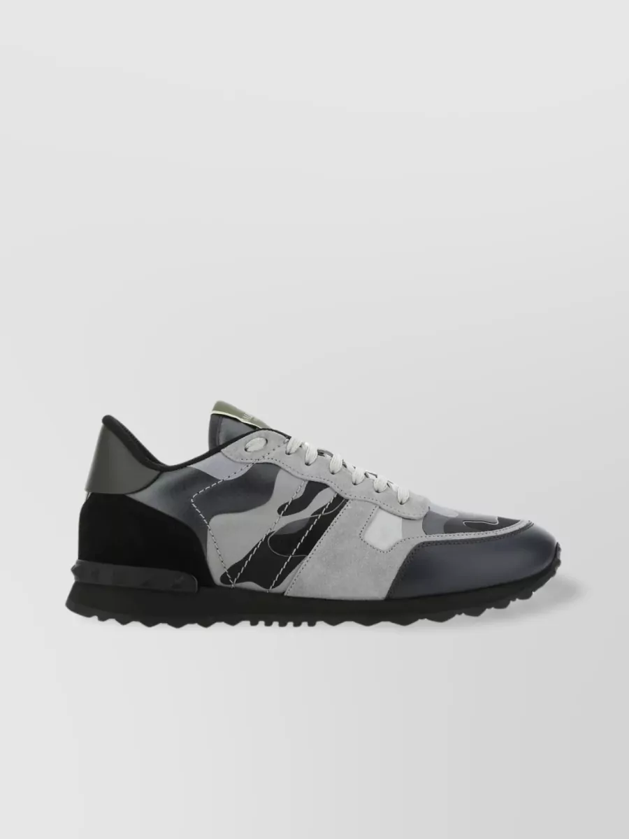 VALENTINO GARAVANI ROCKRUNNER CAMOUFLAGE SNEAKERS WITH MULTICOLOR FABRIC AND NAPPA LEATHER