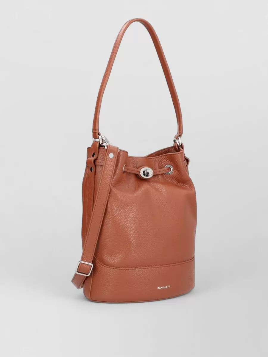 Zanellato Textured Leather Shoulder Bag With Metal Hardware In Purple