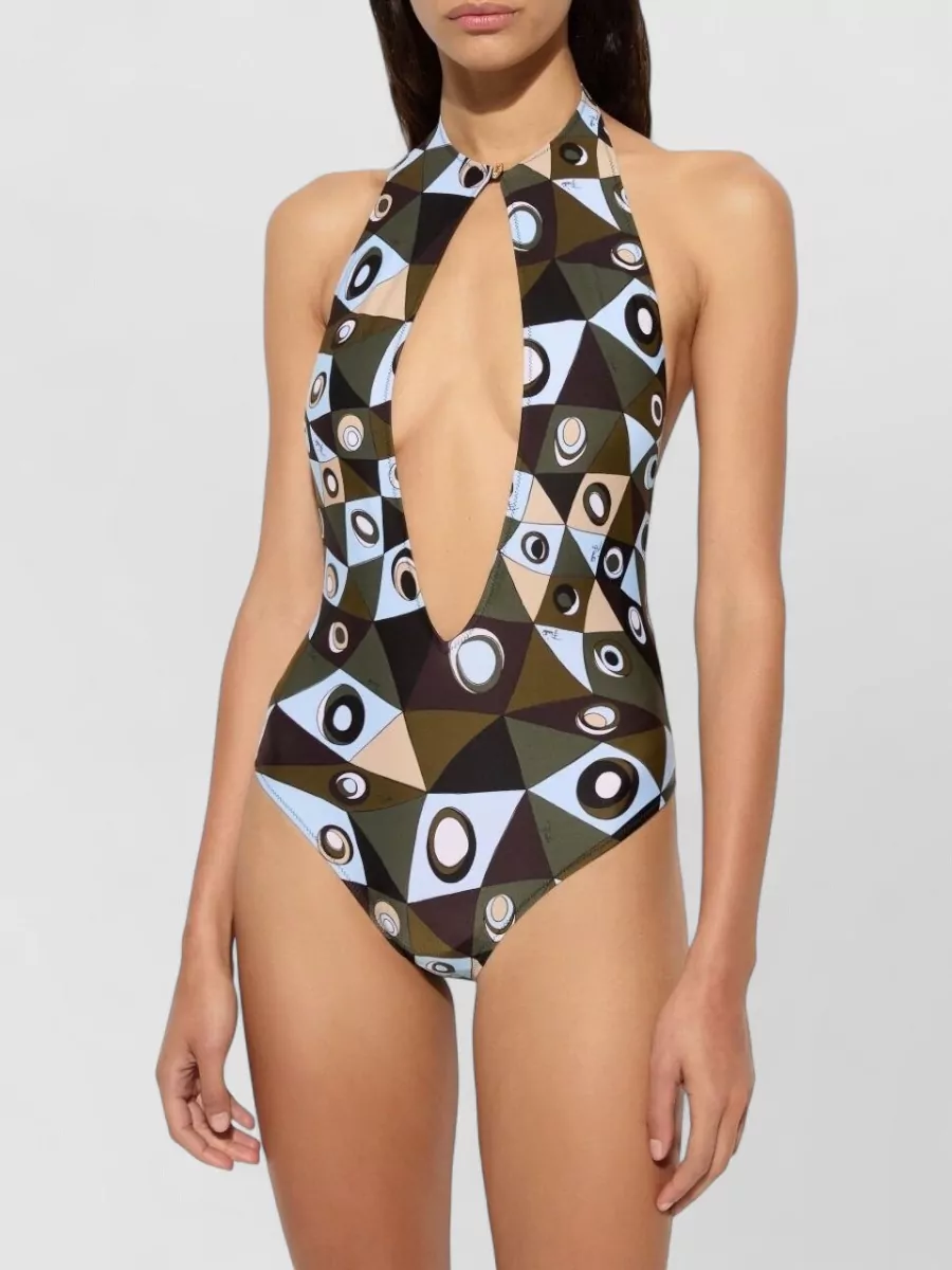 Pucci Occhi-Print High-Neck Cutout Swimsuit
