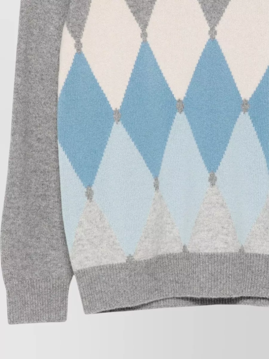 Ballantyne Cashmere Argyle Crew Neck Ribbed Jumper