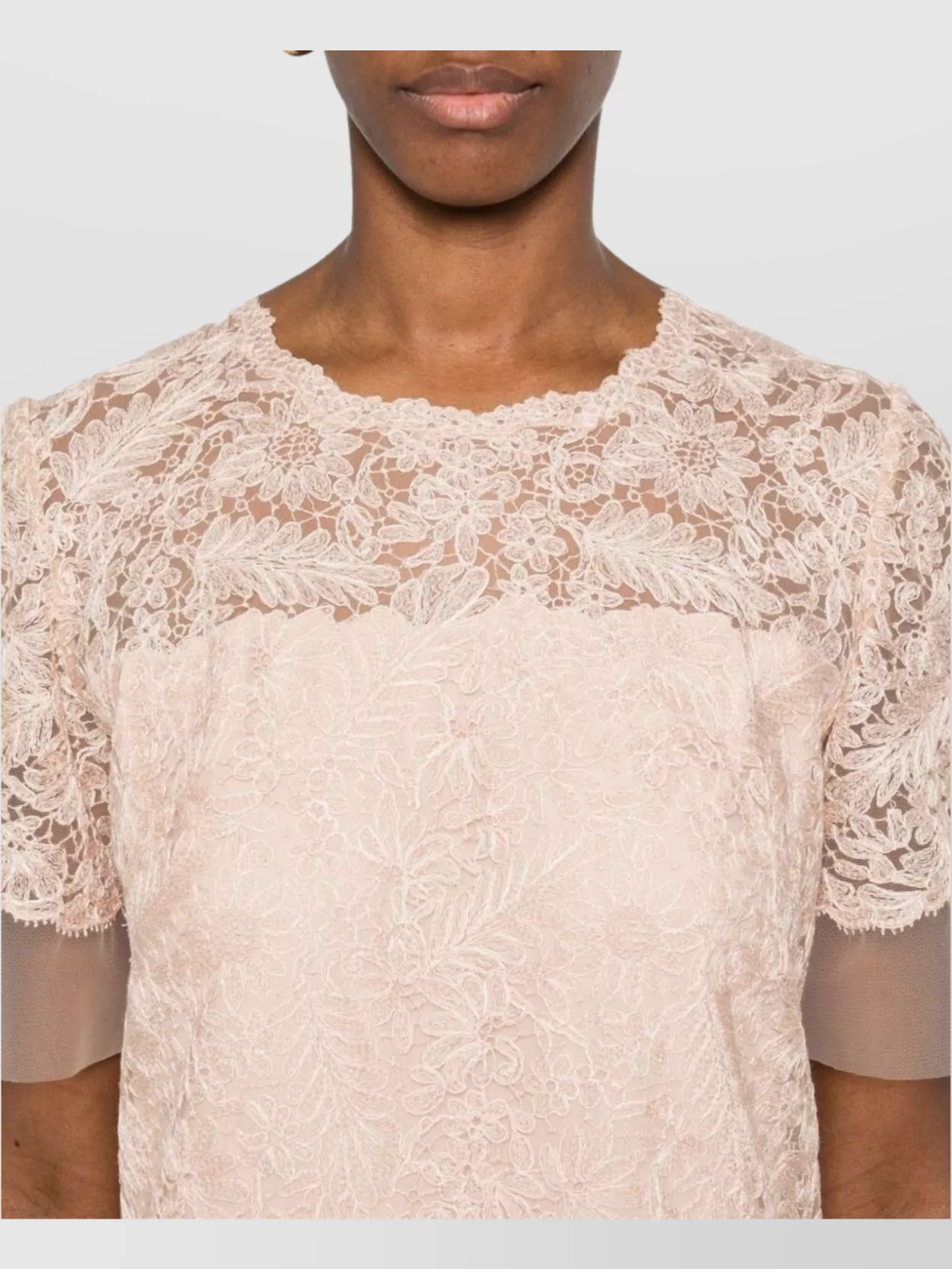 Shop Ermanno Scervino Mini Dress With Scalloped Neckline And Lace Overlay