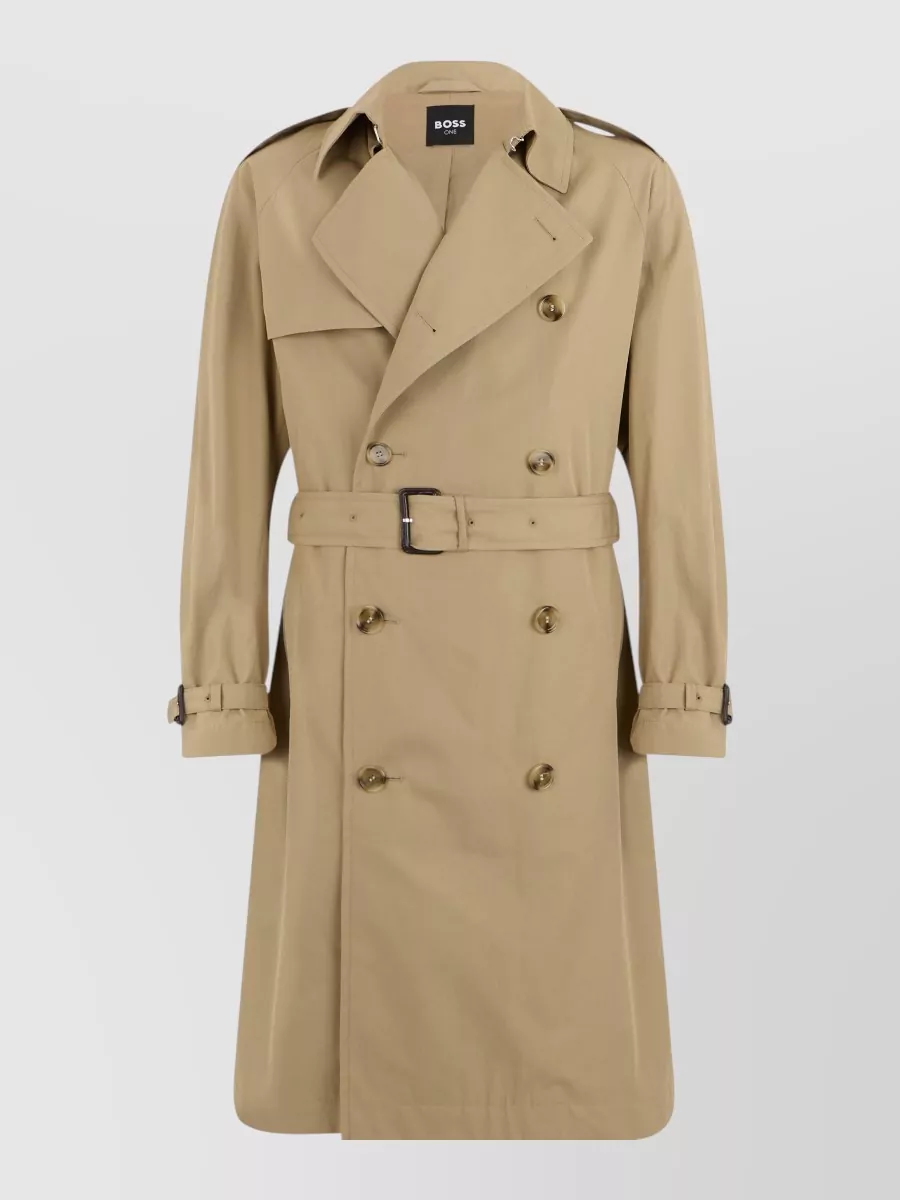 Boss cotton double-breasted belted trench coat