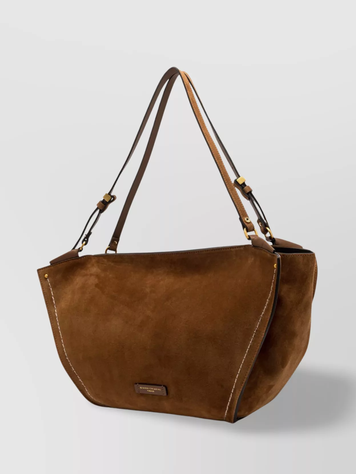 Gianni Chiarini Suede Shoulder Bag With Adjustable Strap And Contrast Stitching In Brown