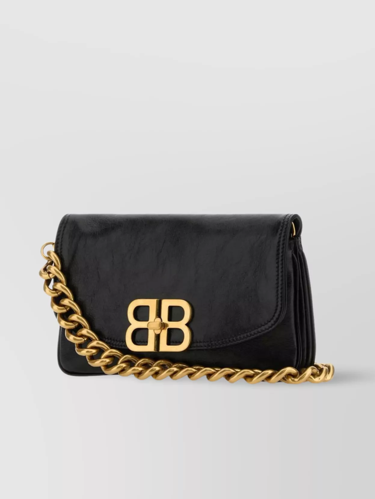 Balenciaga Leather Shoulder Bag Chain Strap In Black