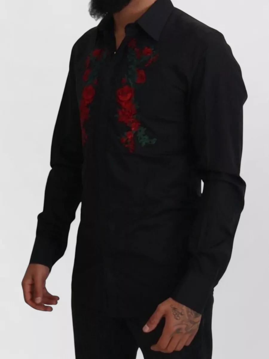 Dolce&Gabbana Cotton Floral-Embroidered Long-Sleeve Shirt