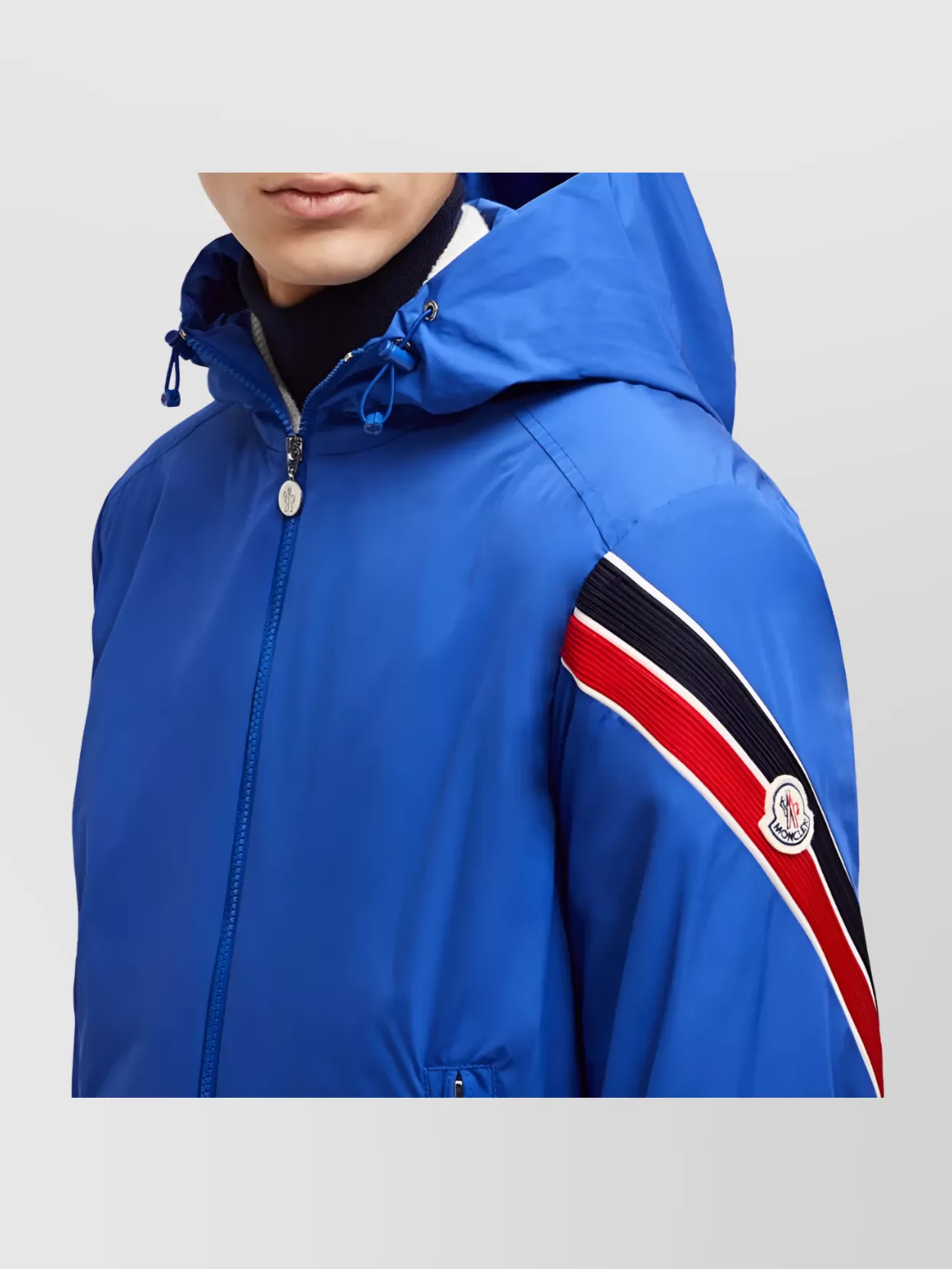 Moncler Windbreaker Jacket With Hood And Tricolour Trim
