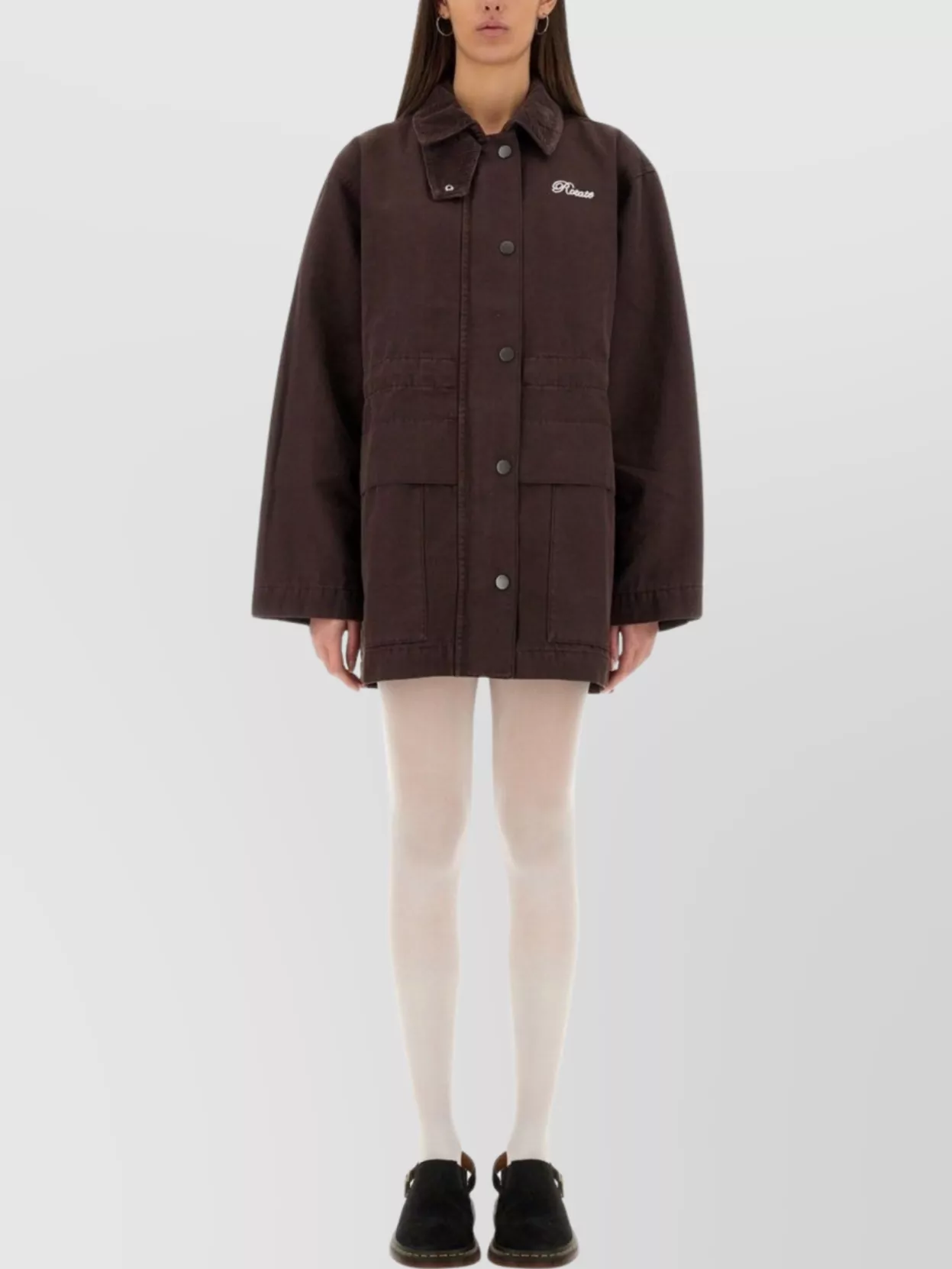ROTATE BIRGER CHRISTENSEN COTTON JACKET WITH CORDUROY COLLAR AND DRAWSTRING WAIST