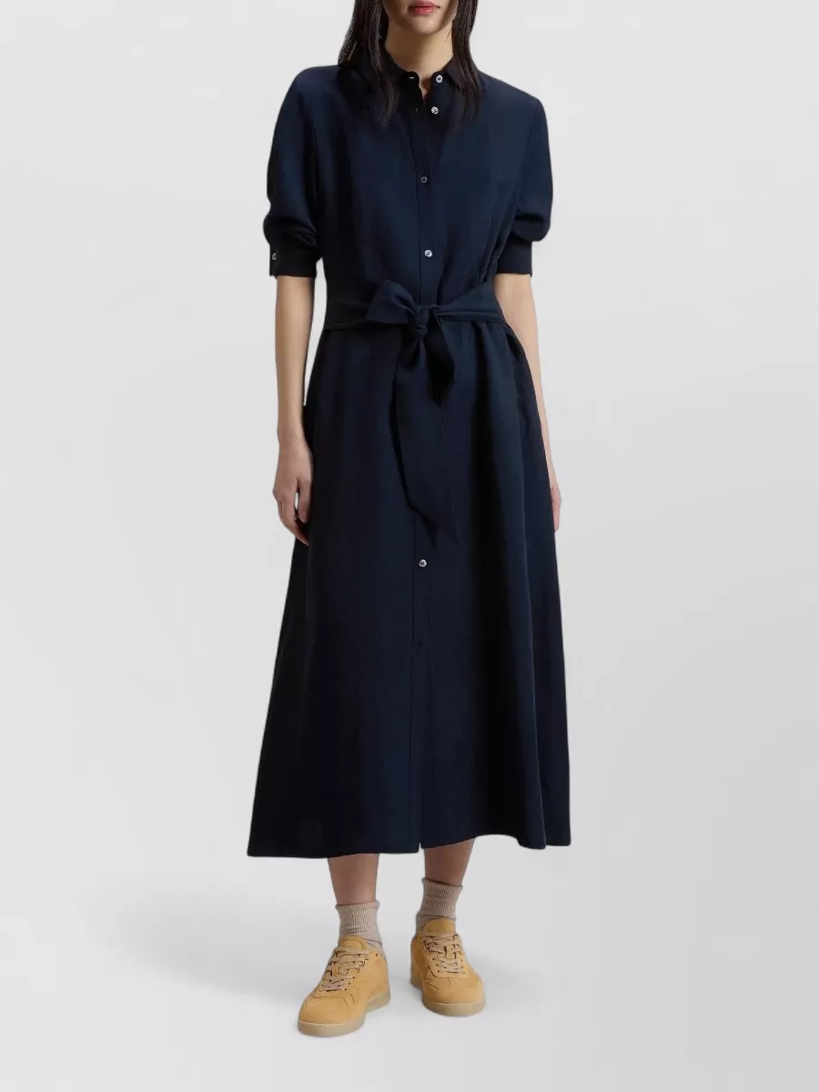 Woolrich Linen Blend Belted Shirt Midi Dress