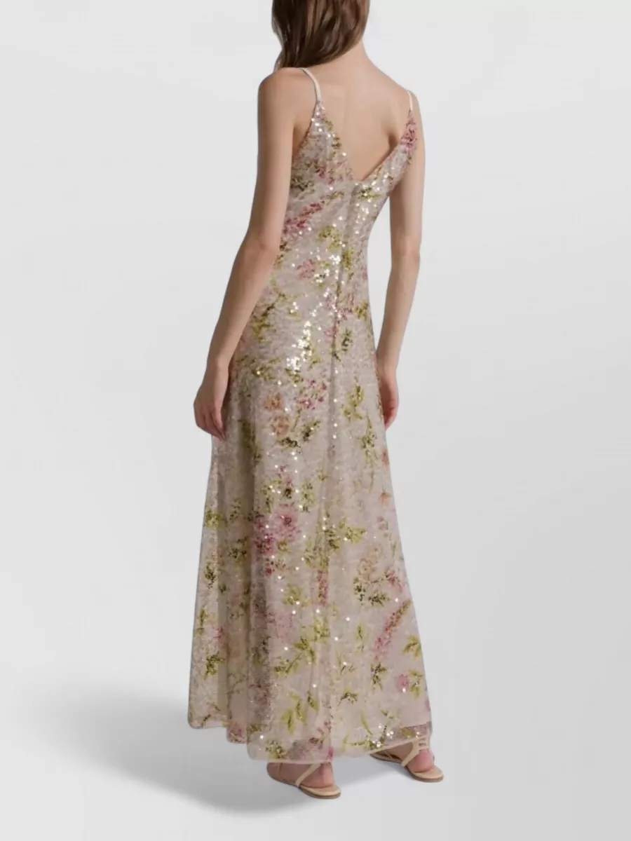 Alberta Ferretti Sequin Floral Long Dress Open Back