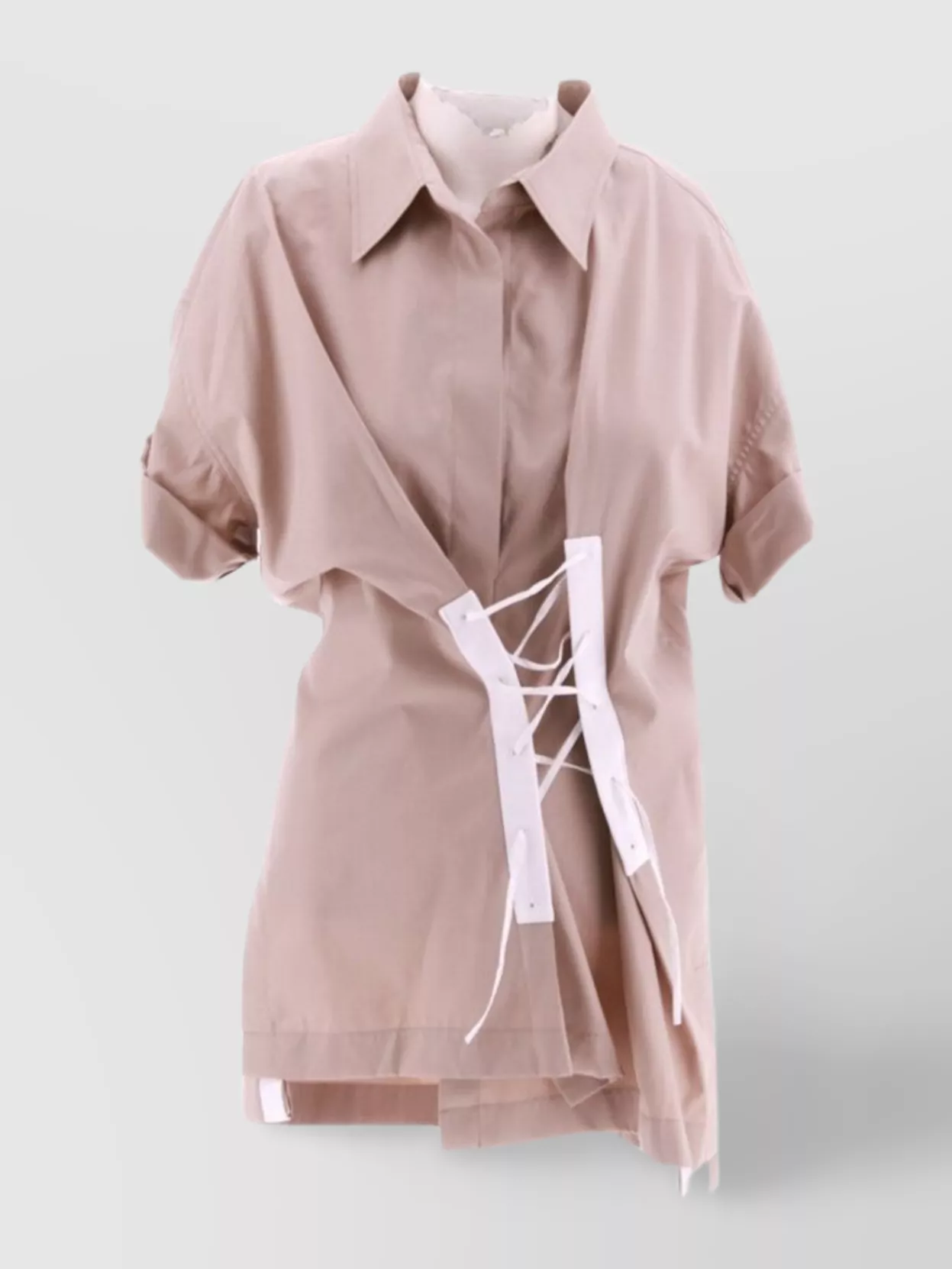 Dries Van Noten Lace-up Short Sleeve Shirt With Side Slits In Pink