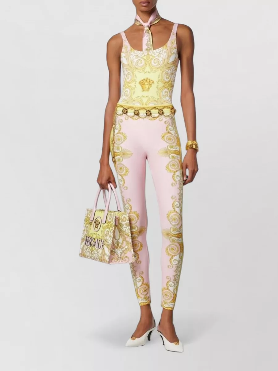 Versace Baroque Scoop Neck Open Back Swimsuit