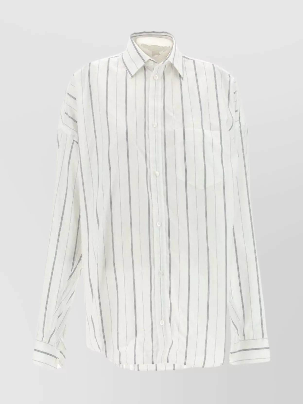 Balenciaga Striped Pocket Shirt With Curved Hem In White