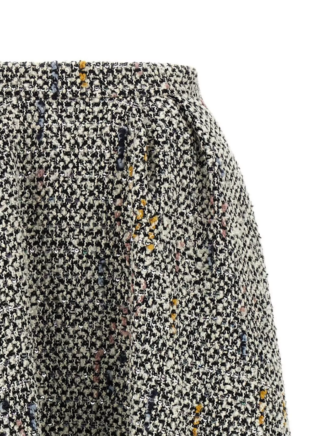 Alessandra Rich High-waisted Pleated Tweed Midi Skirt In Black