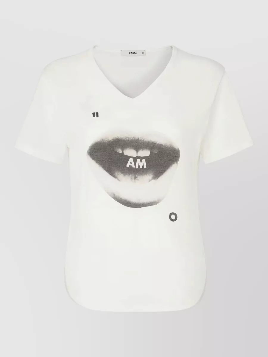 Fendi cotton printed v-neck short-sleeve t-shirt
