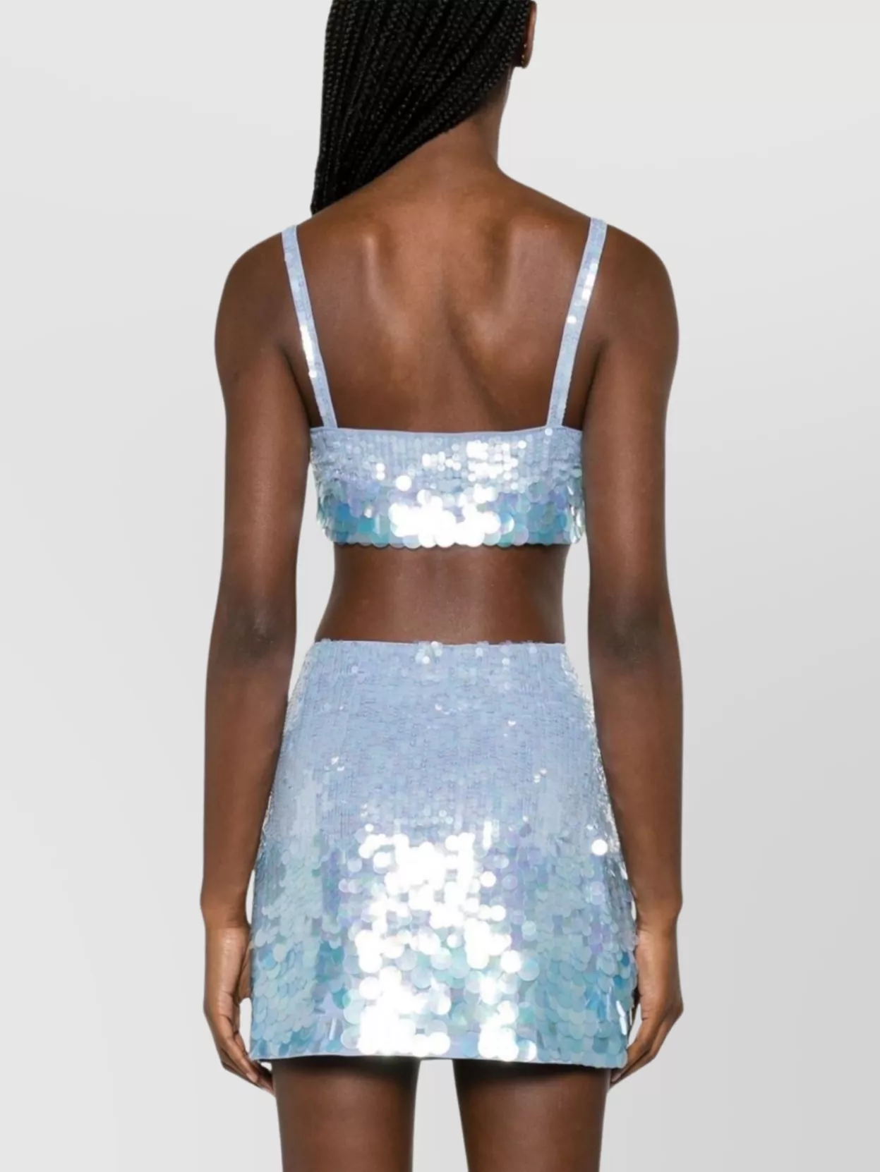 P.a.r.o.s.h Light Blue Iridescent Sequin Cropped Top