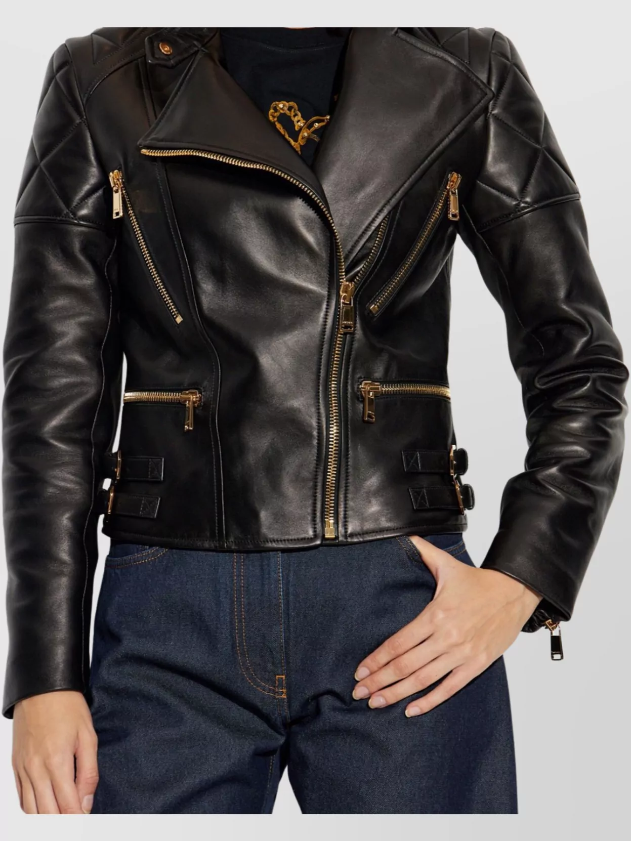 Versace Quilted Shoulders Leather Jacket