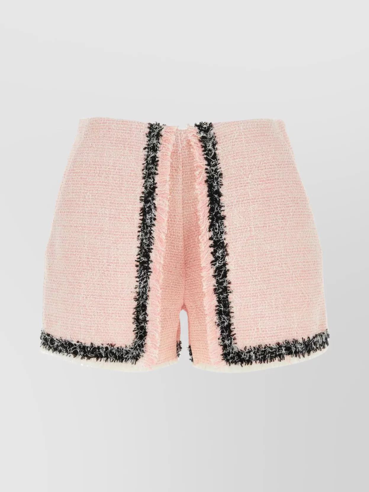 Msgm Textured Bouclé Fringed Shorts With Front Inserts And Pockets In Pink