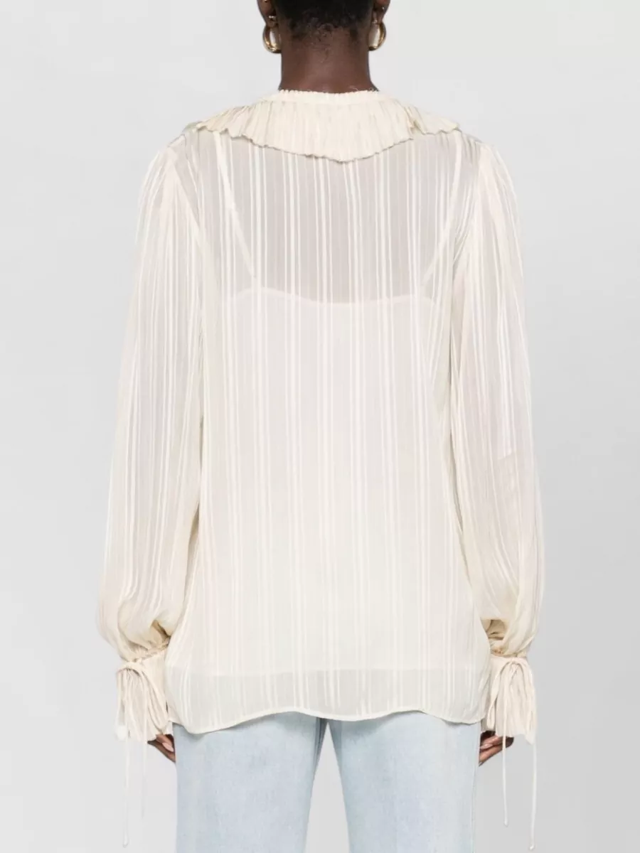 Pinko Striped Blouse Nylon Silk Sheer Tie Neckline