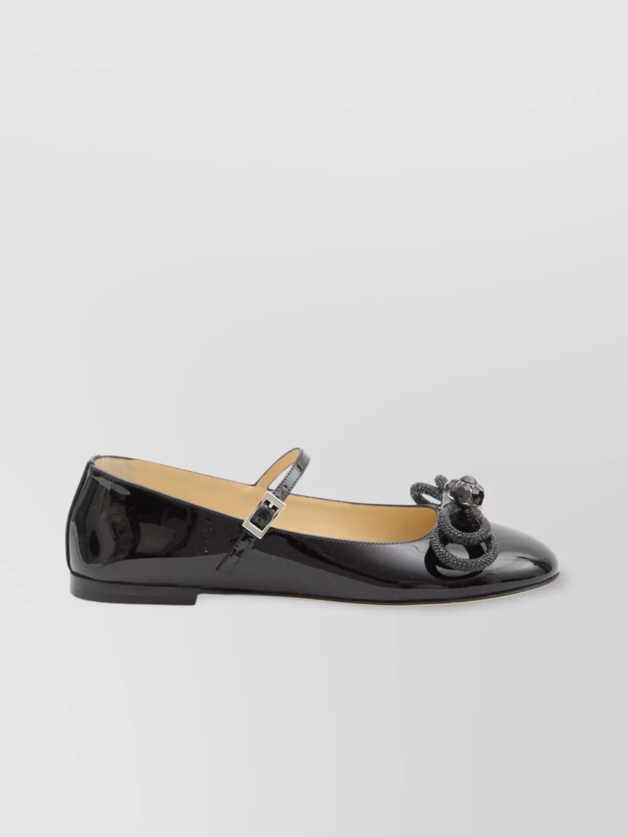 Mach & Mach Crystal Embellished Bow Patent Leather Ballerinas
