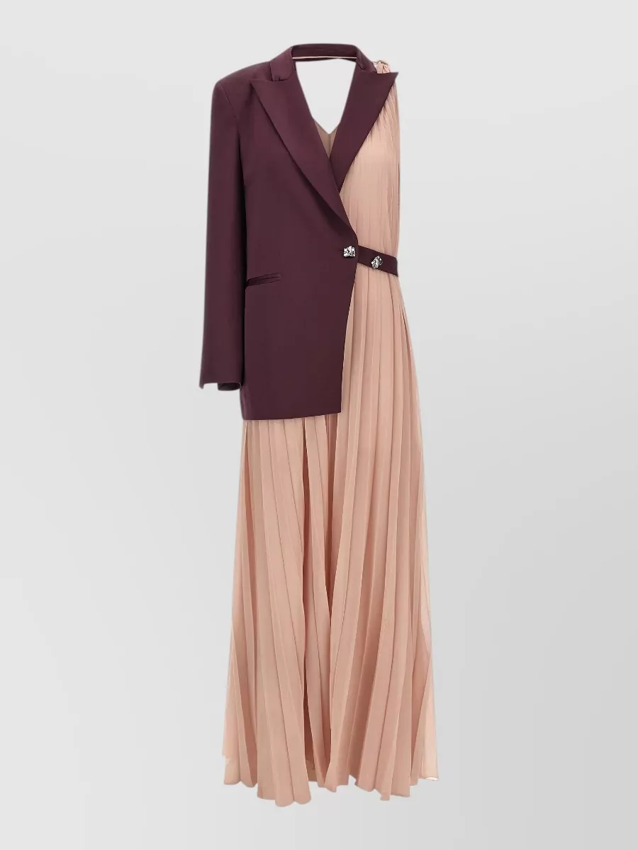 Pinko Pleated georgette sleeveless v-neck maxi evening dress and single-breasted blazer set