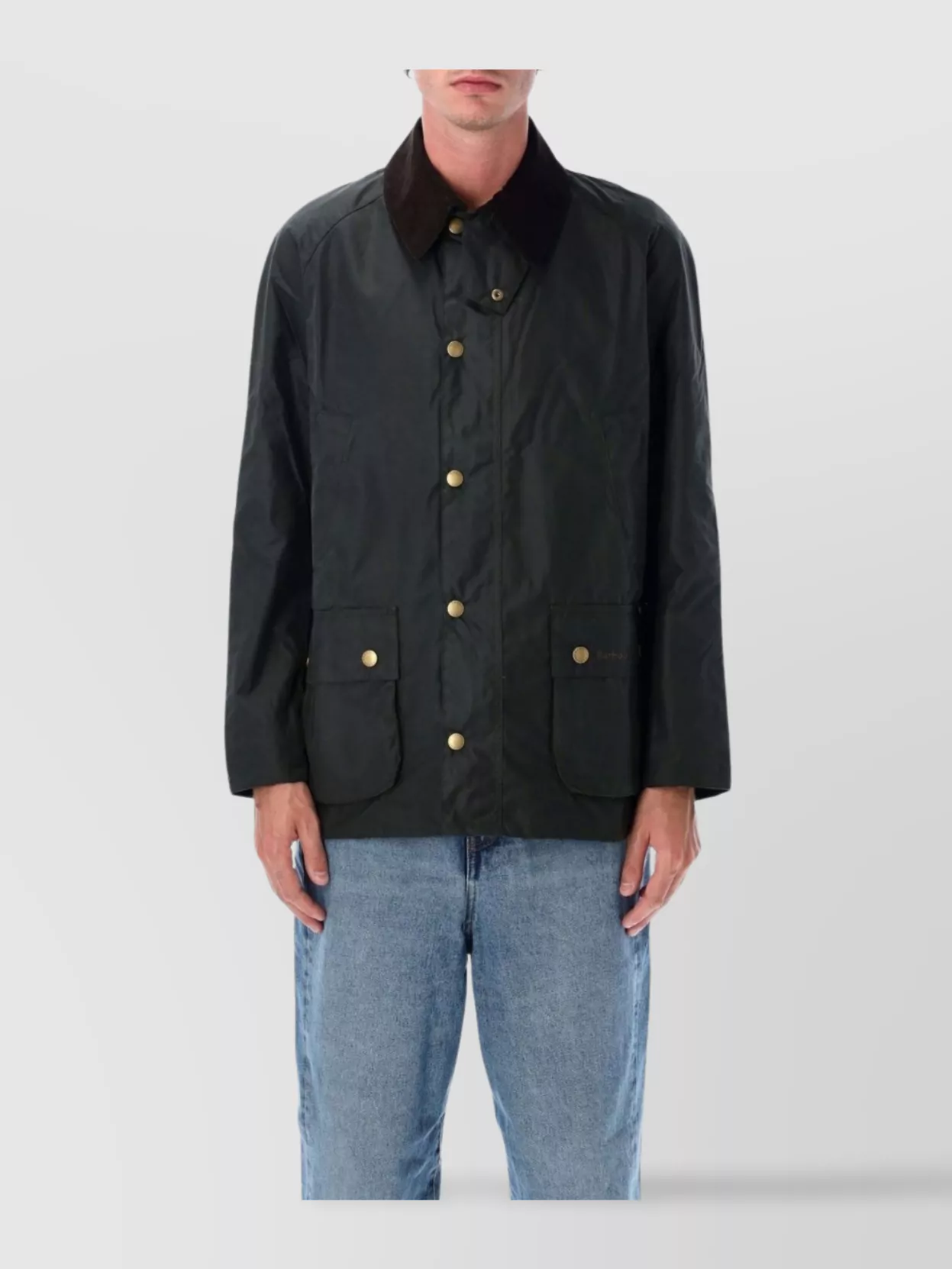 Barbour Jacket Collar Corduroy Slit Pockets In Black