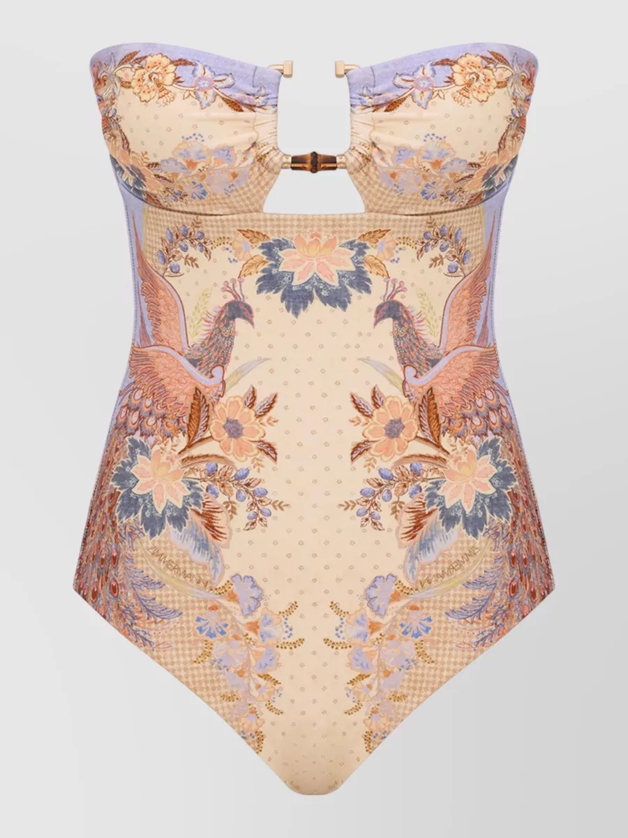 Zimmermann Gathered bamboo trim one-piece swimsuit