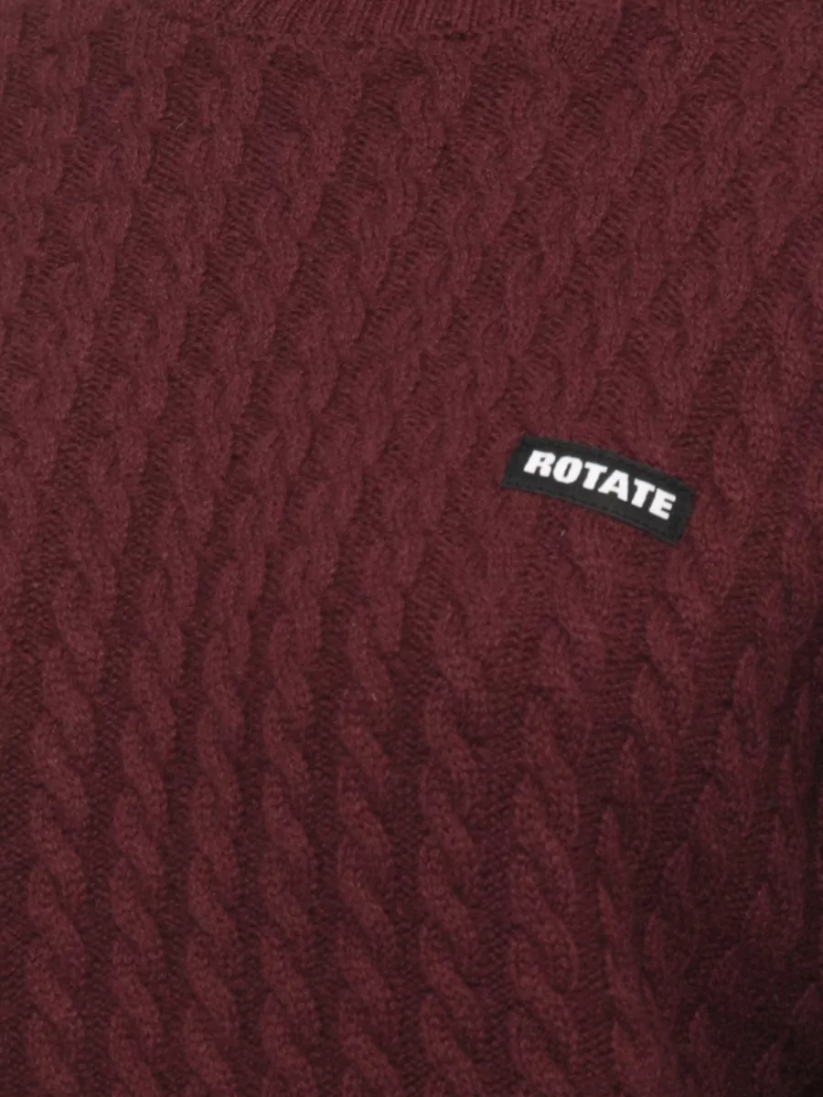 Rotate Cable-Knit Cashmere Wool Crewneck Sweater
