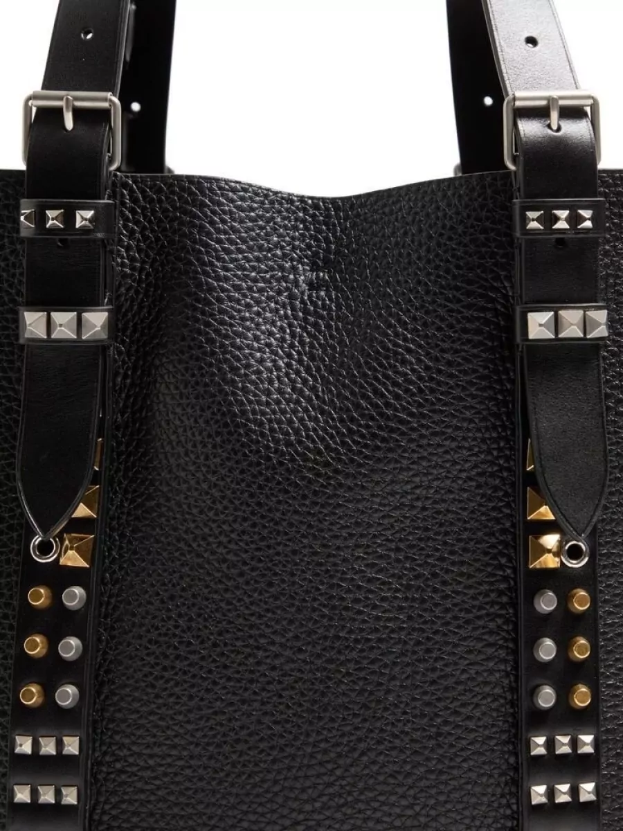 Valentino Leather Rockstud Pebbled Tote Bag