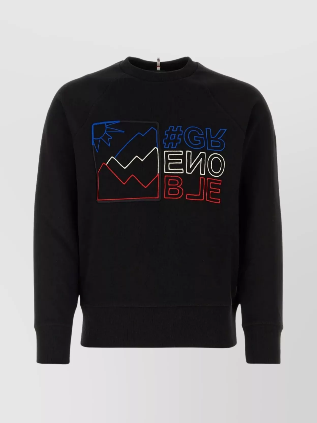 Shop Moncler Embroidered Graphic Cotton Crew-neck Sweatshirt In Black