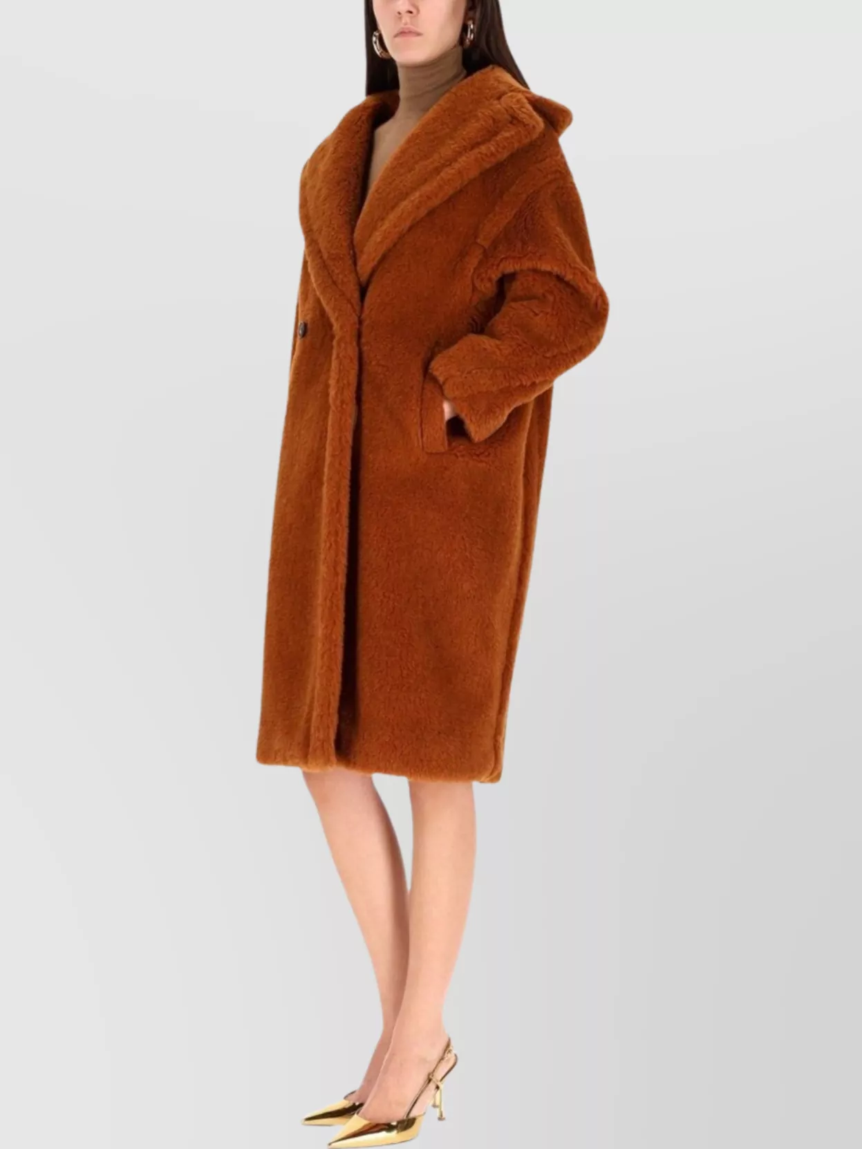 Max Mara Plush Teddy Coat Oversized Collar In Brown