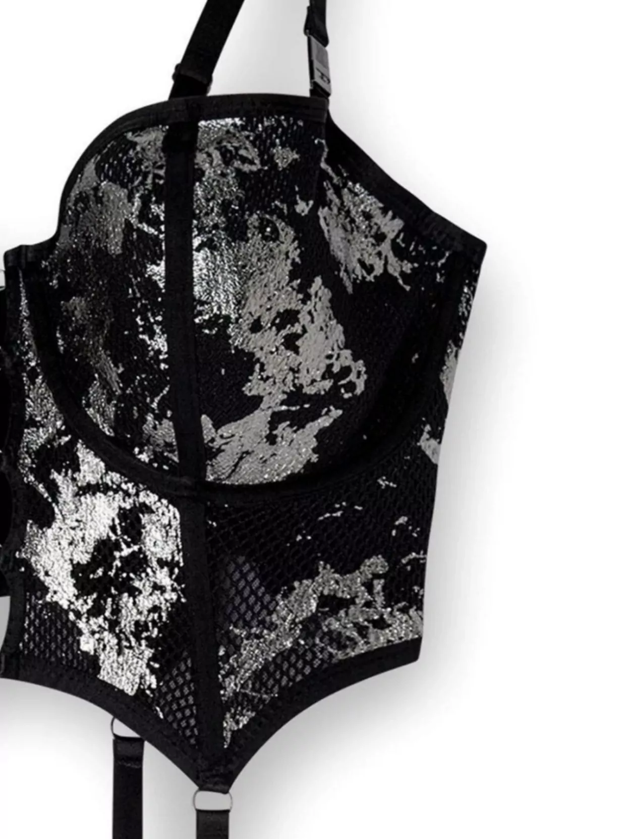 Diesel Adjustable Straps Metallic Fishnet Bustier