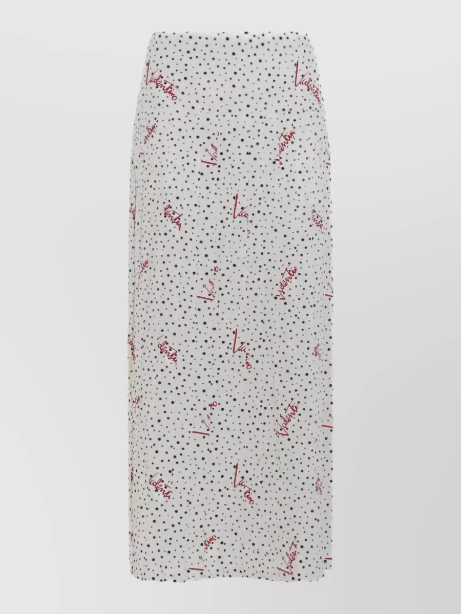 Valentino Silk Pleated Logo Print Midi Skirt